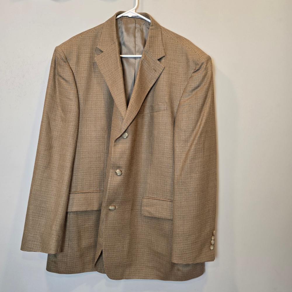 Oscar de la Renta Suit Jacket Blazer Mens 46 Houndstooth Plaid Silk Wool